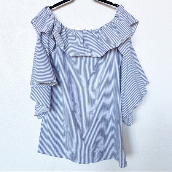 Jealous Tomato Off the Shoulder Bell Sleeve Pinstripe Dress Size Large - Picture 2 of 10